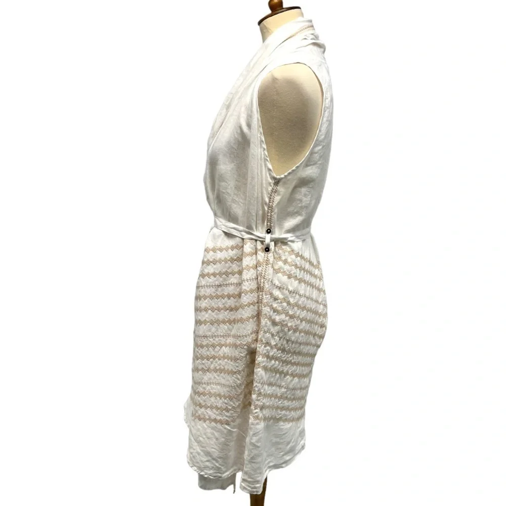 Johnny Was White Linen Embroidered Belted Longline Vest Top Women’s Medium - Picture 8 of 12
